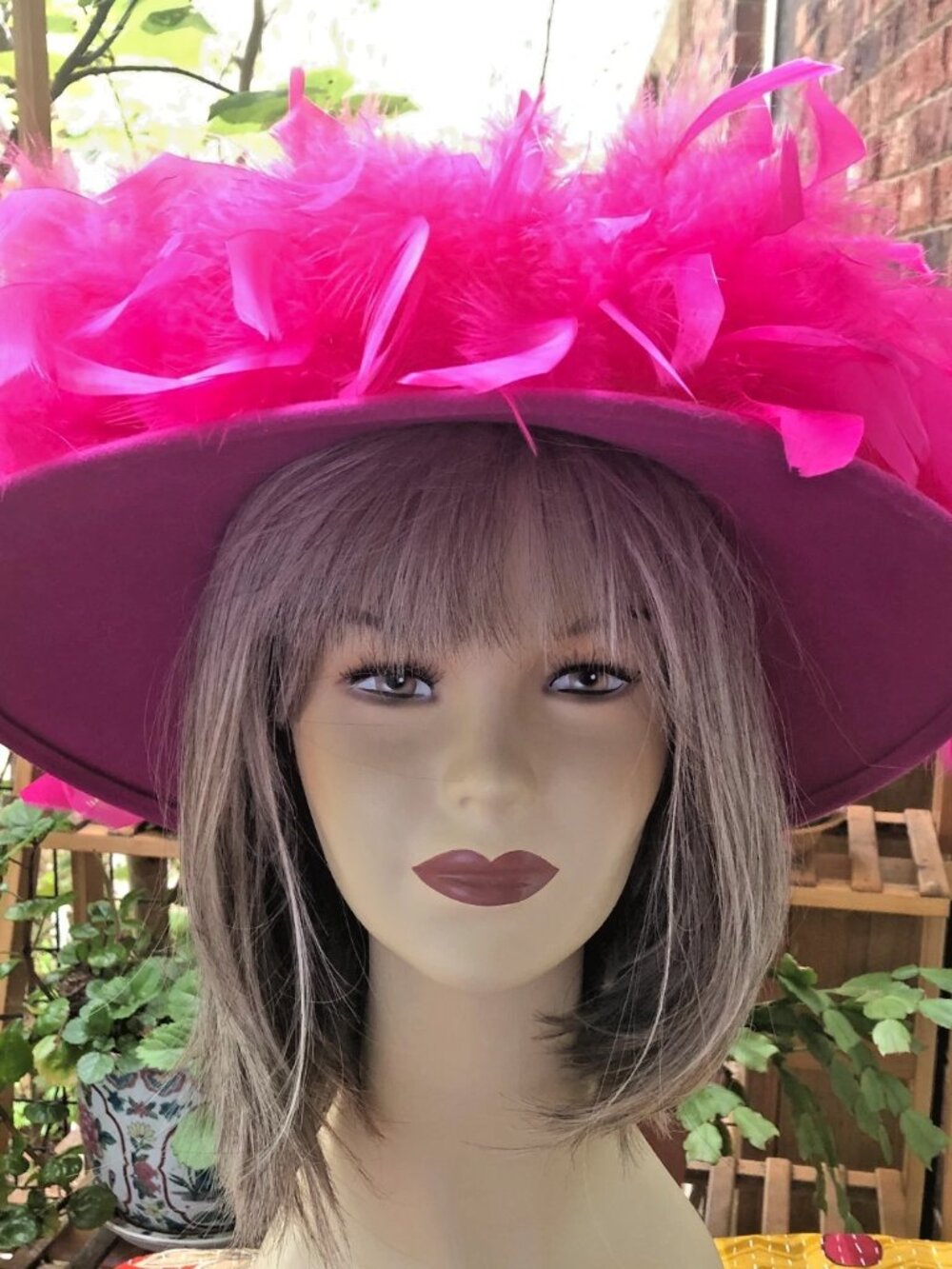 VINTAGE: PANK! Betmar Womens Fuschia Wool Fluffy FEATHERS!!! Hat Made in the USA